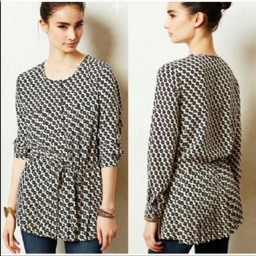 Maeve Silva bird print drop waist tunic top small Anthropologie